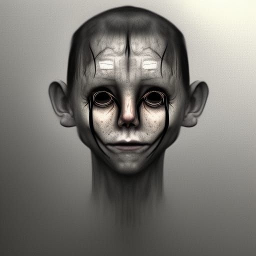 Surreal Horror Face in Dreamlike Landscape