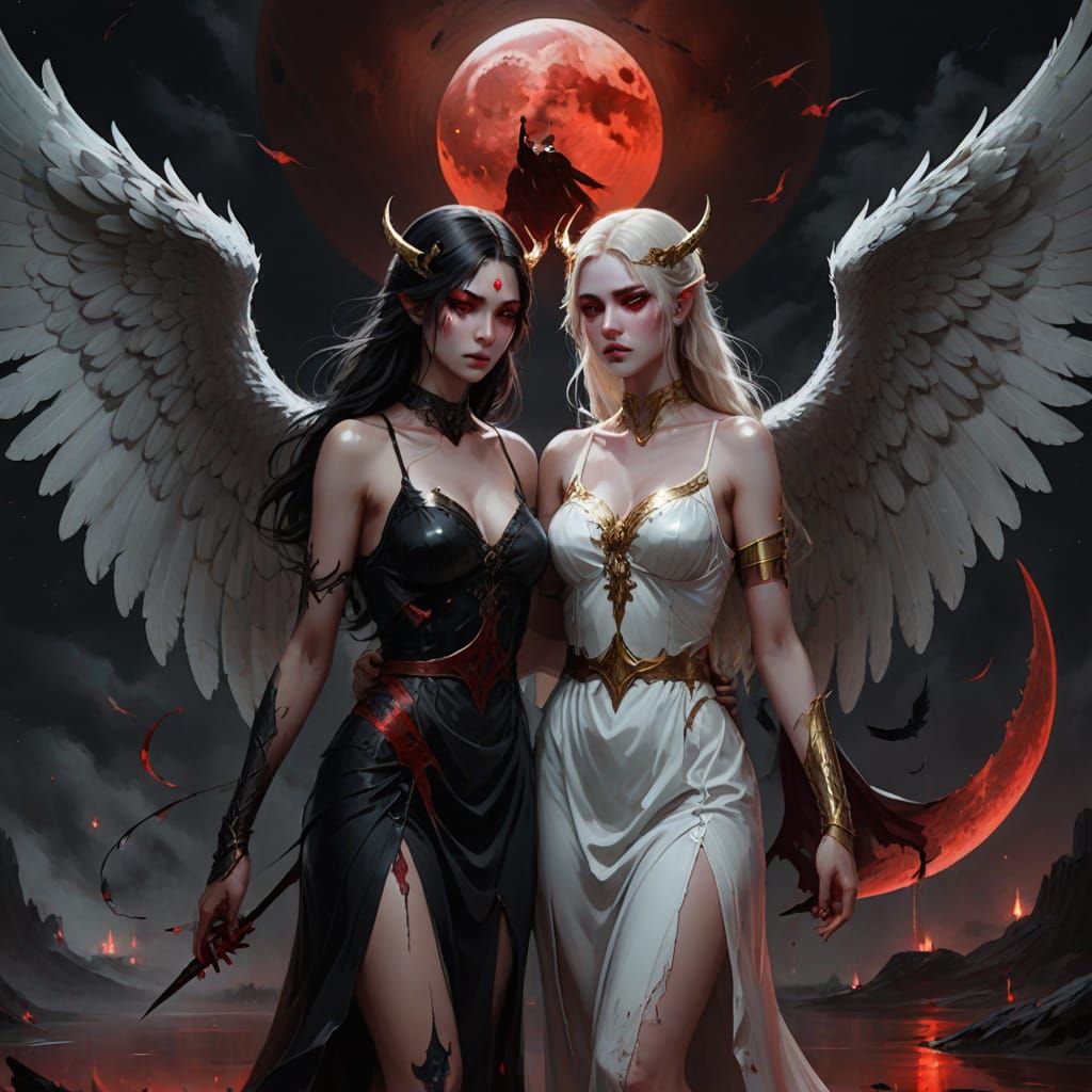 Angel and Demon Duality Portrait in Dramatic Style