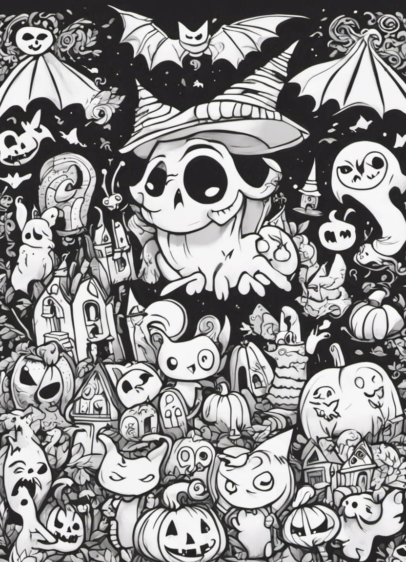 Happy Halloween Coloring Page in Vector Style