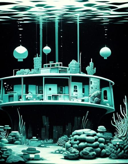 Underwater Human Colonies in Retro 1960s Style