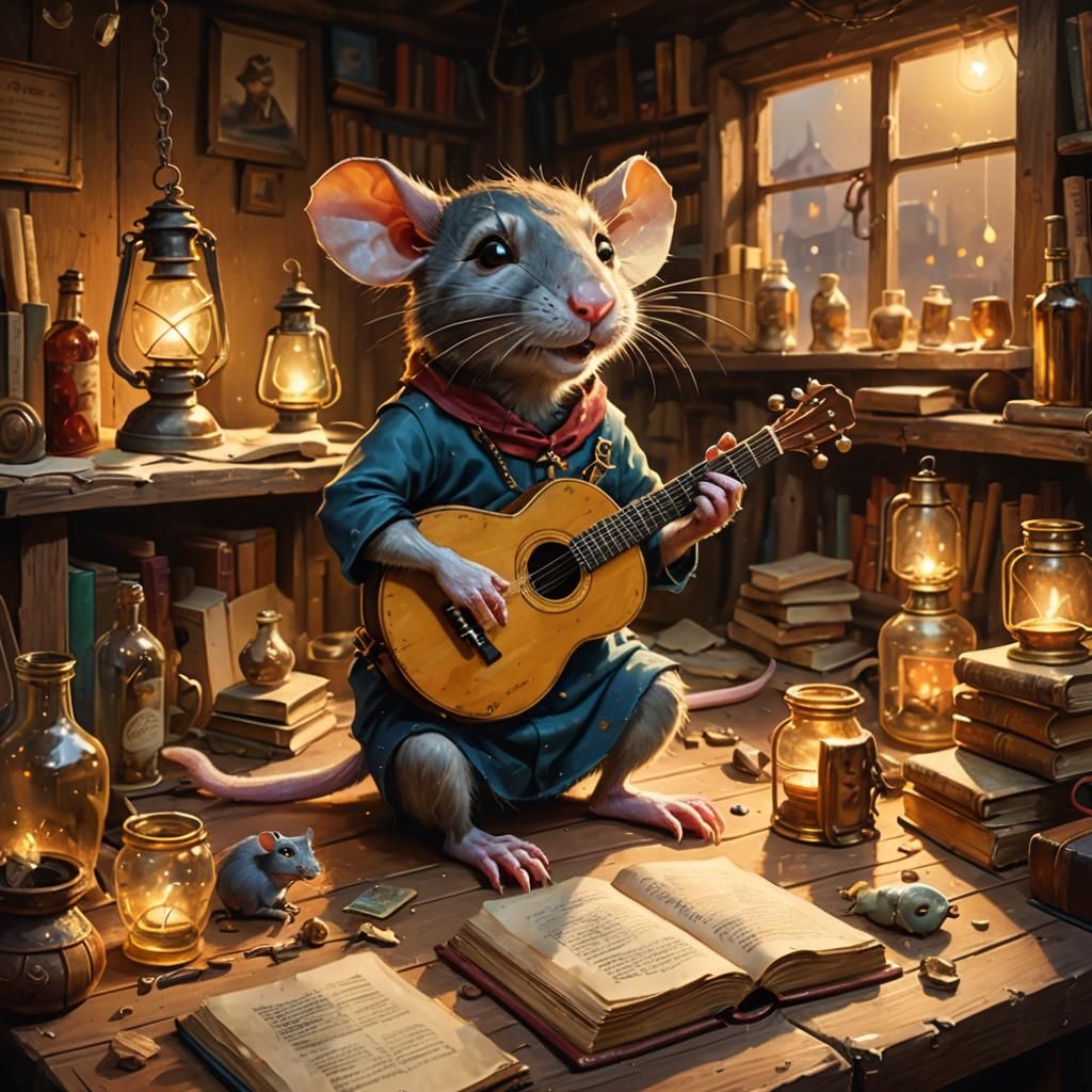 Rat Musician in Fantasy Oil Painting