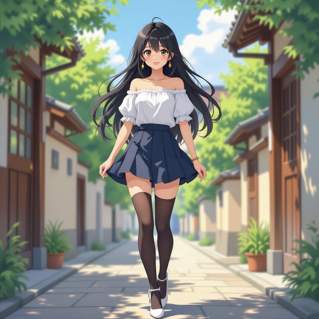 Anime-Style Indonesian Girl in Summer Outfit