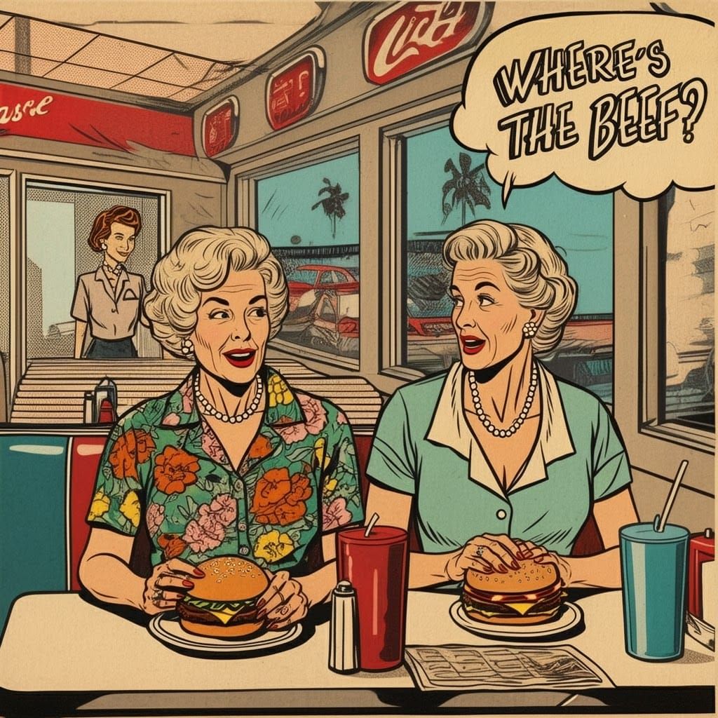 Retro Diner Ladies Ask: Where's the Beef? in Pop Art