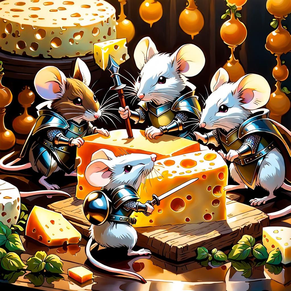 Mice Knights Fight for Cheese in Anime Style