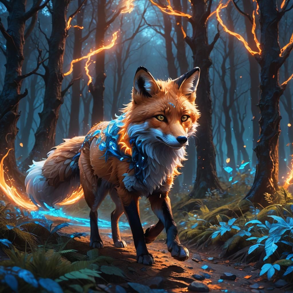 Magical Fox Runs Through Mystical Forest