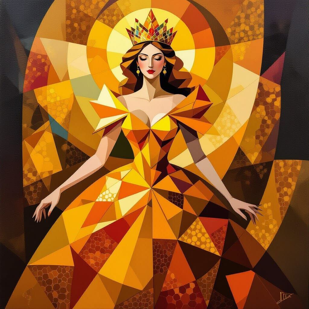 Abstract Cubist Queen of Honey with Geometric Planes