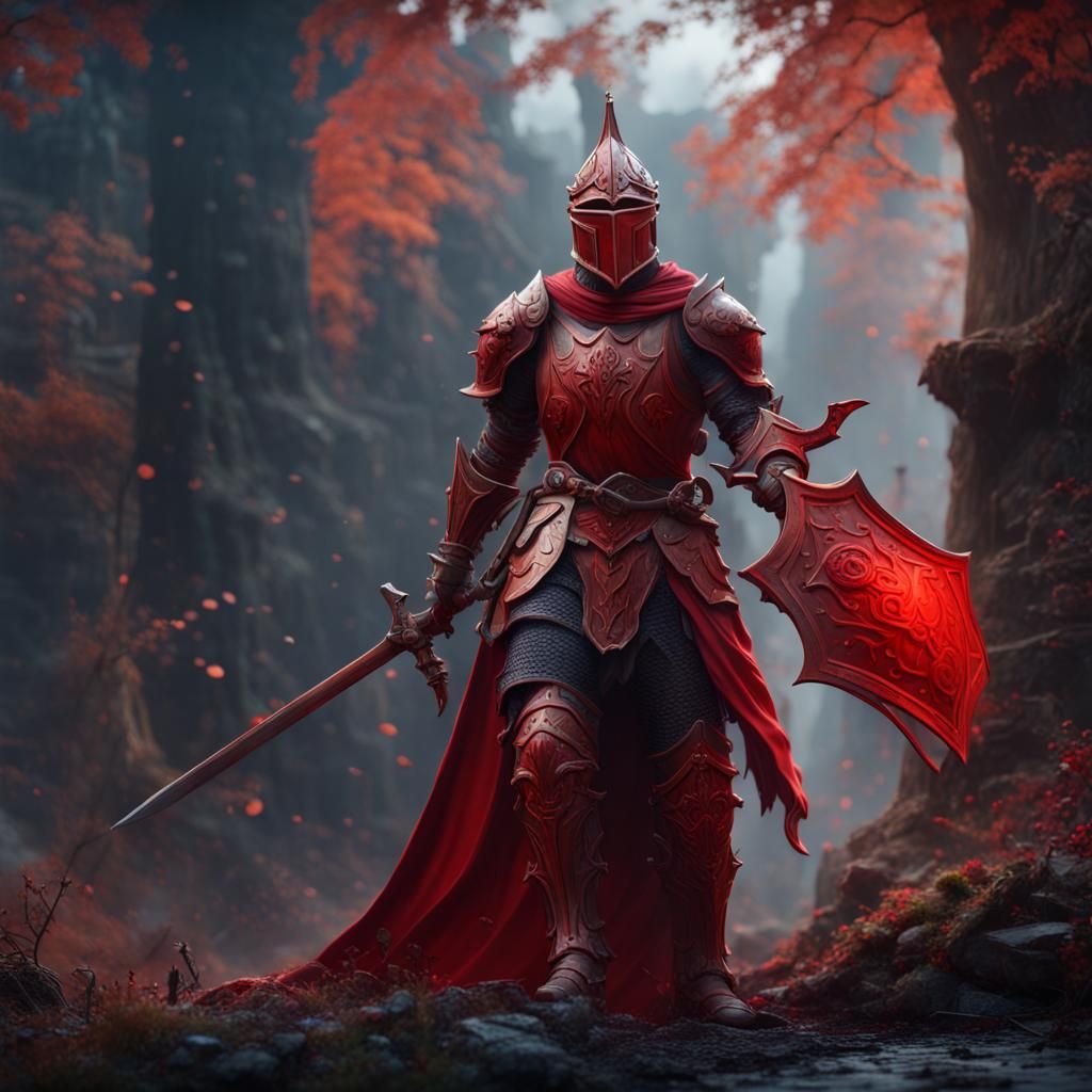 Detailed Red Knight Fantasy Concept Art