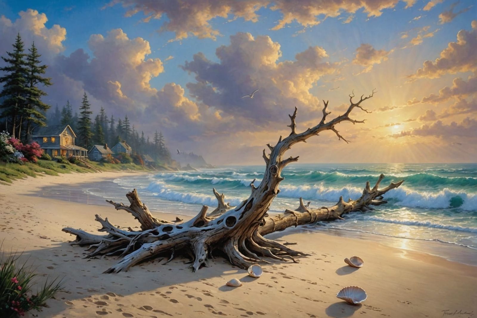 Beach After Storm with Twisted Driftwood