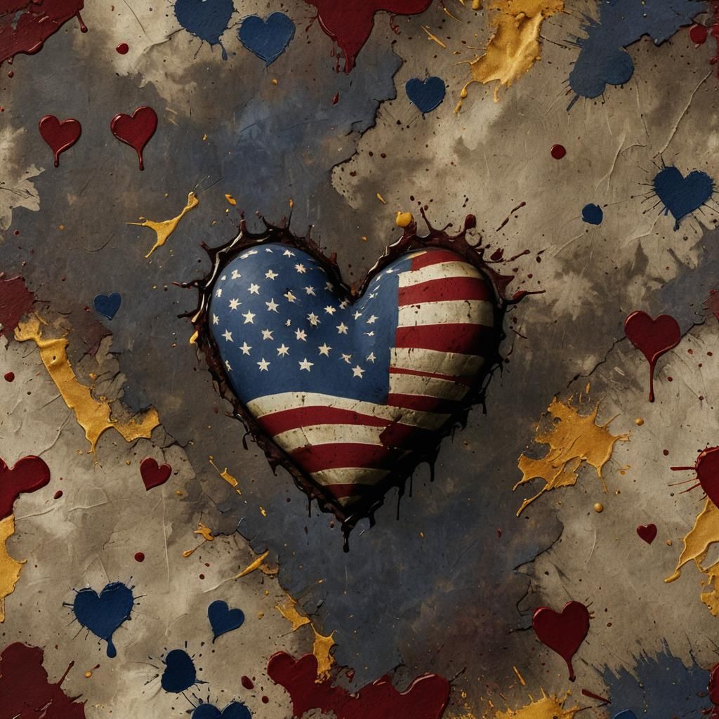 Faded American Flag Heart with Blood Spot