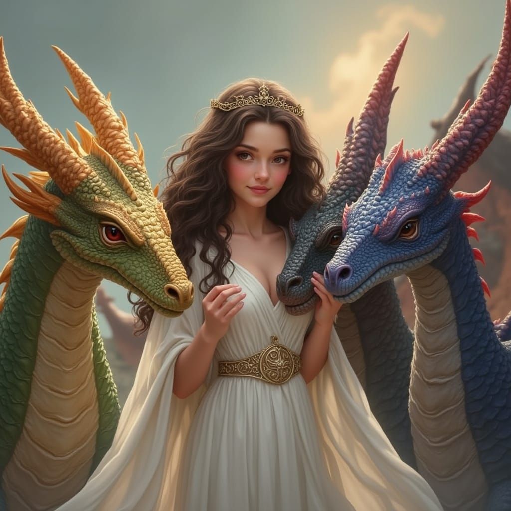 Angel and Dragons in Dreamlike Mystical Style