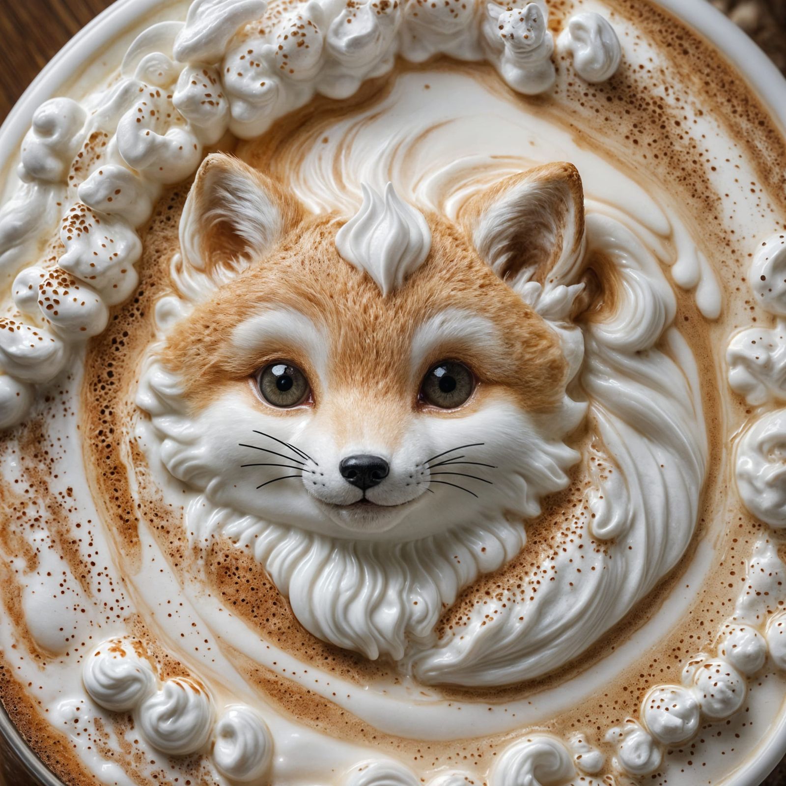 Cappuccino with Cute Milk Foam Fox: Fantasy Art