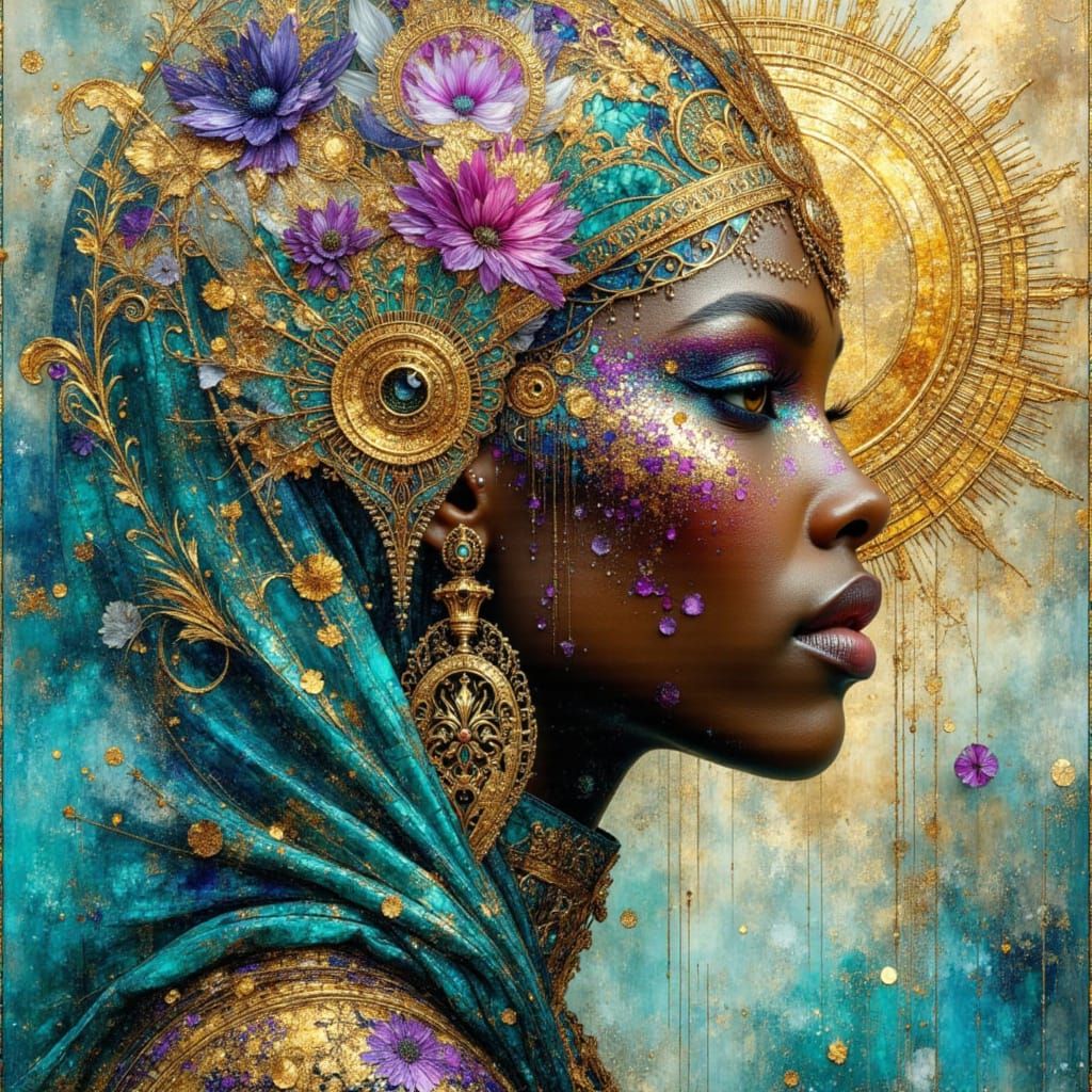 African Warrior Queen in Ornate Solar Mandala Portrait