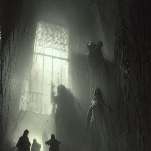Scary Haunted House with Ghosts in Horror Style