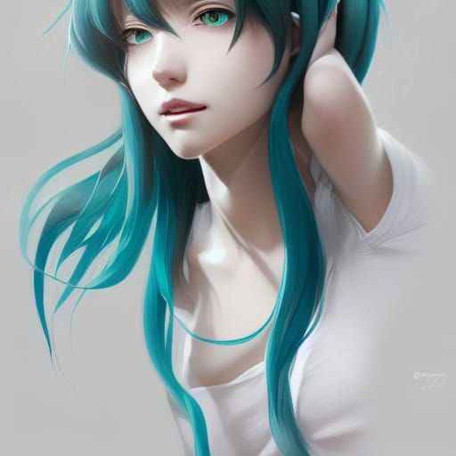 Hatsune Miku Cat Girl Portrait in Hyperdetailed Style