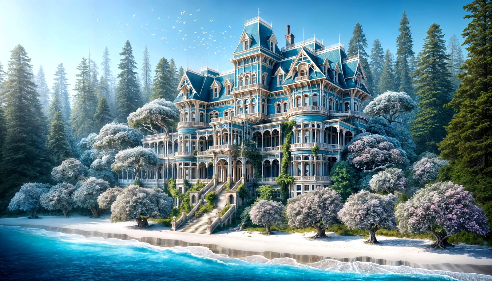 Ethereal Victorian Mansion Surrounded by Nature's Splendor