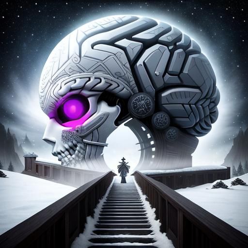 Surreal Winter Landscape with Escher-Inspired Structures