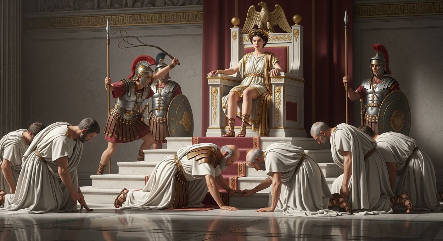 Empress Messalina on Lavish Throne with Roman Senators