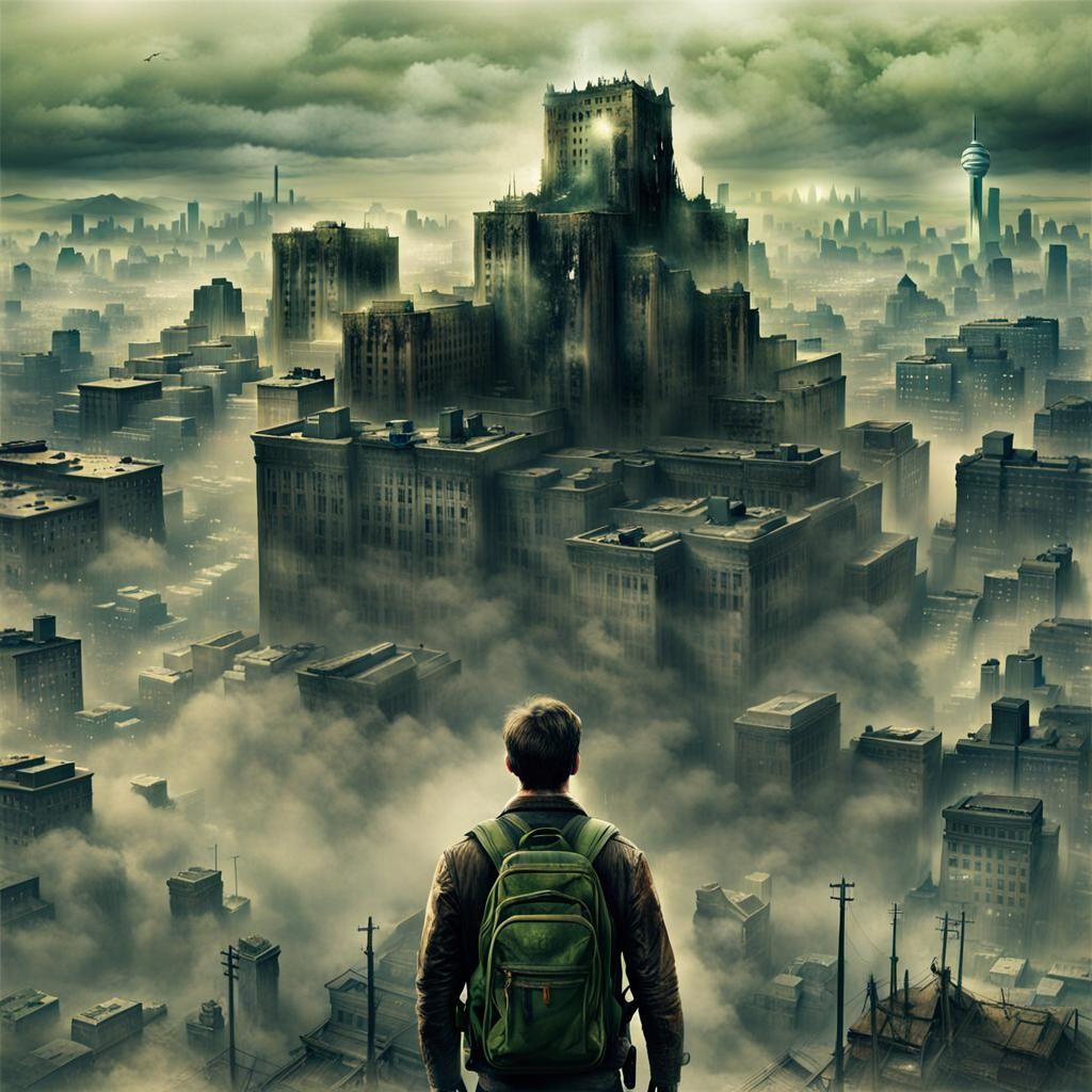 Surreal Dystopian Post-Apocalyptic Landscape with Kaiju