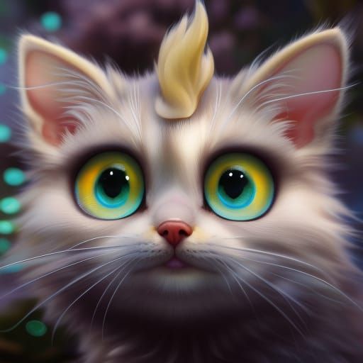Underwater Fish Kitten with Cartoon Eyes, Detailed Digital A...