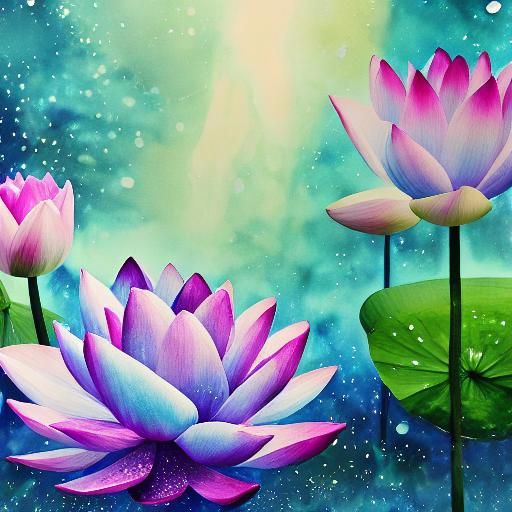 Glittering Crystal Water Lily in Watercolor Style