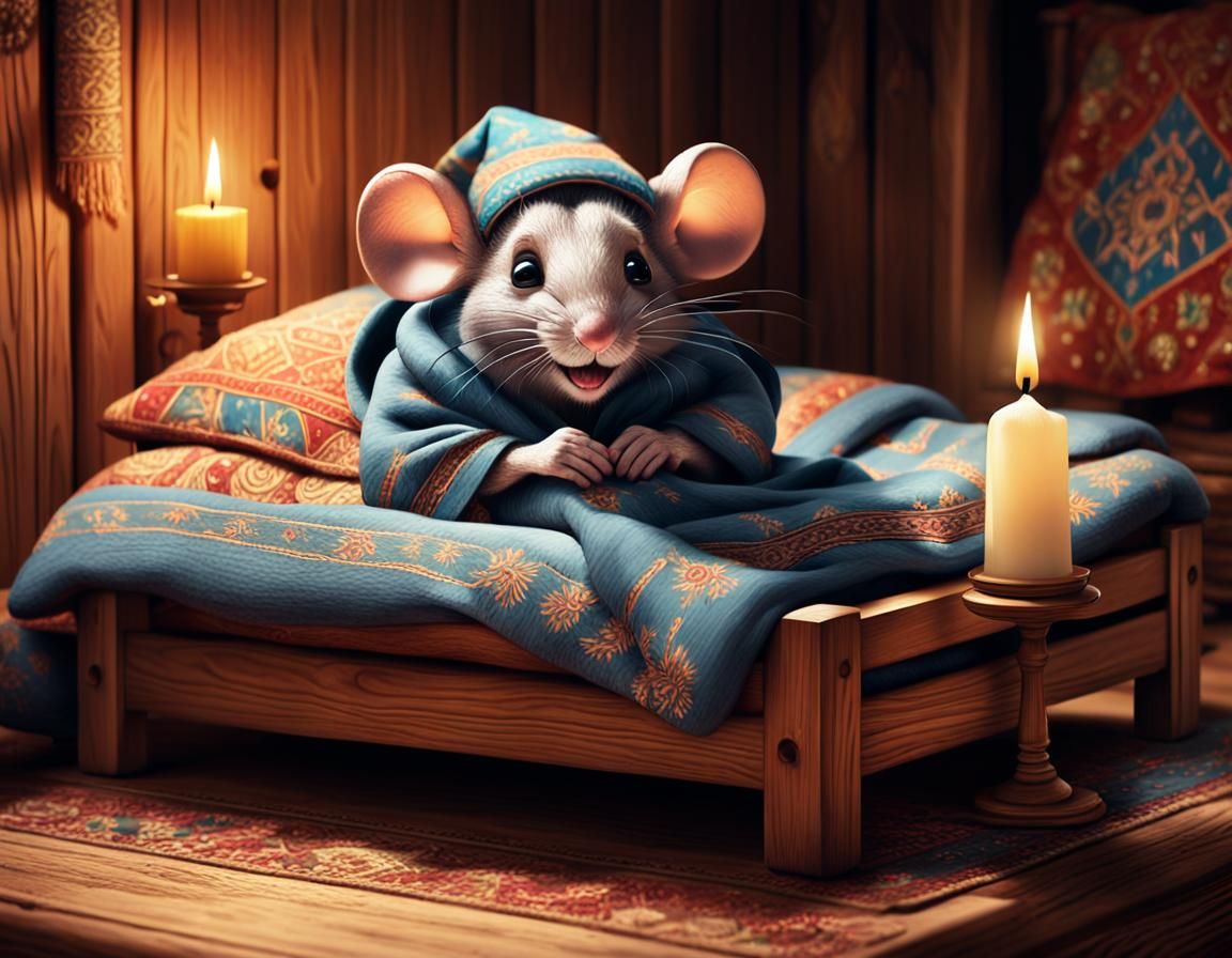 Cozy Mouse in Bed: Hyperrealistic Concept Art