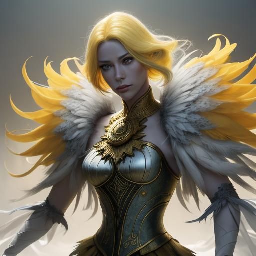 Silver Skinned Woman with Feathers, Cinematic Still