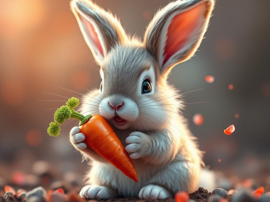 Cute Fluffy Bunny Rabbit with Carrot