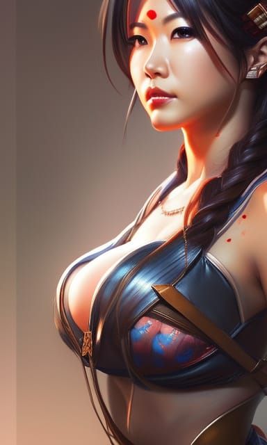 Gorgeous hitomi tanaka as a kunoichi, massive breast, Insanely detailed, highly detailed, digital painting, artstation, ...