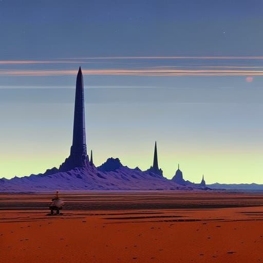 Alien Starship in Wasteland: Ligne Claire Artwork