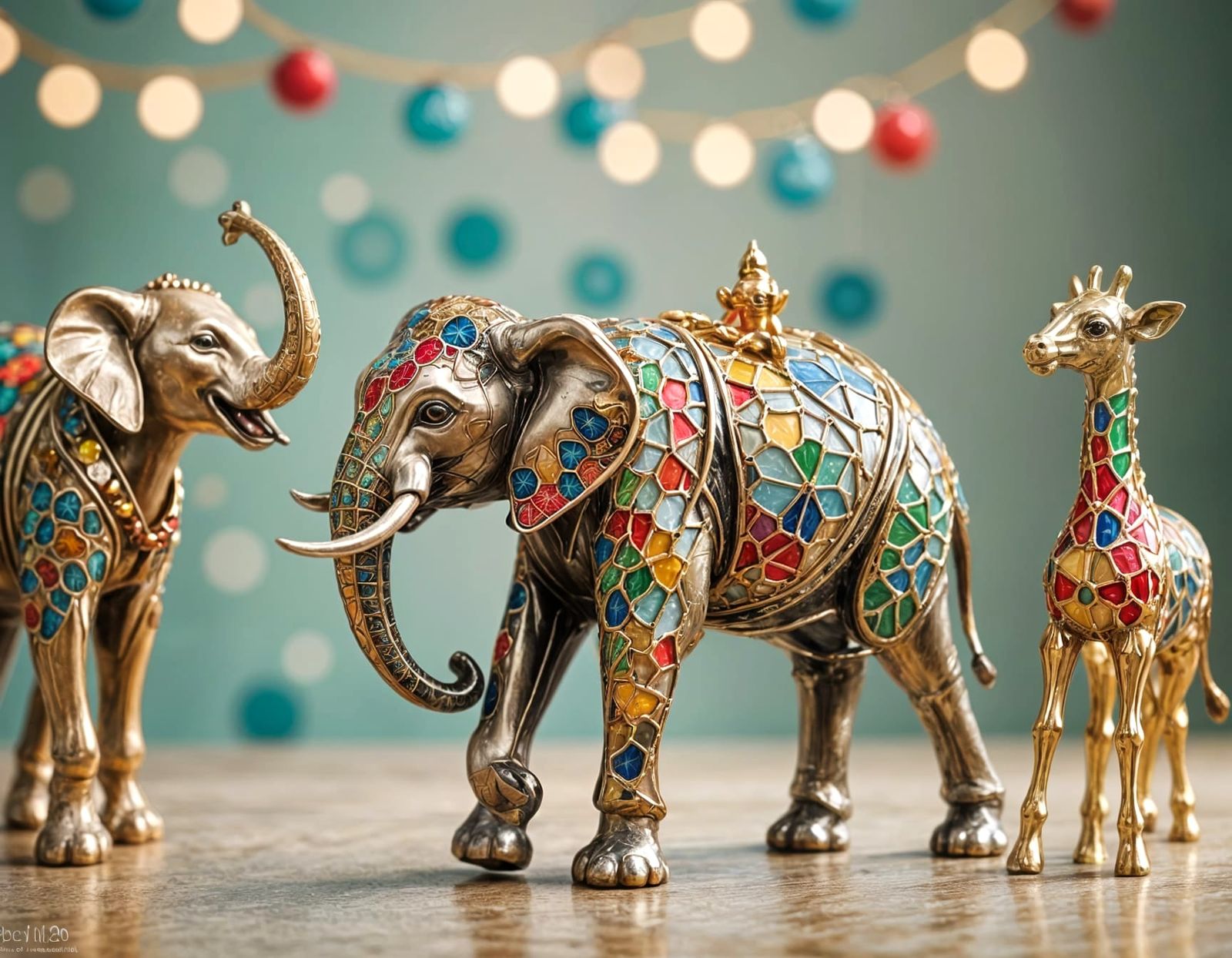 Enamel Glass Animal Figurines in Circus Setting