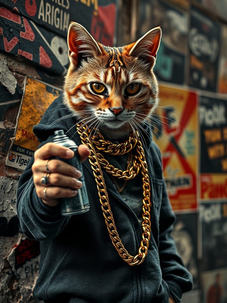 Hip Hop Cat Graffiti Portrait in 8K