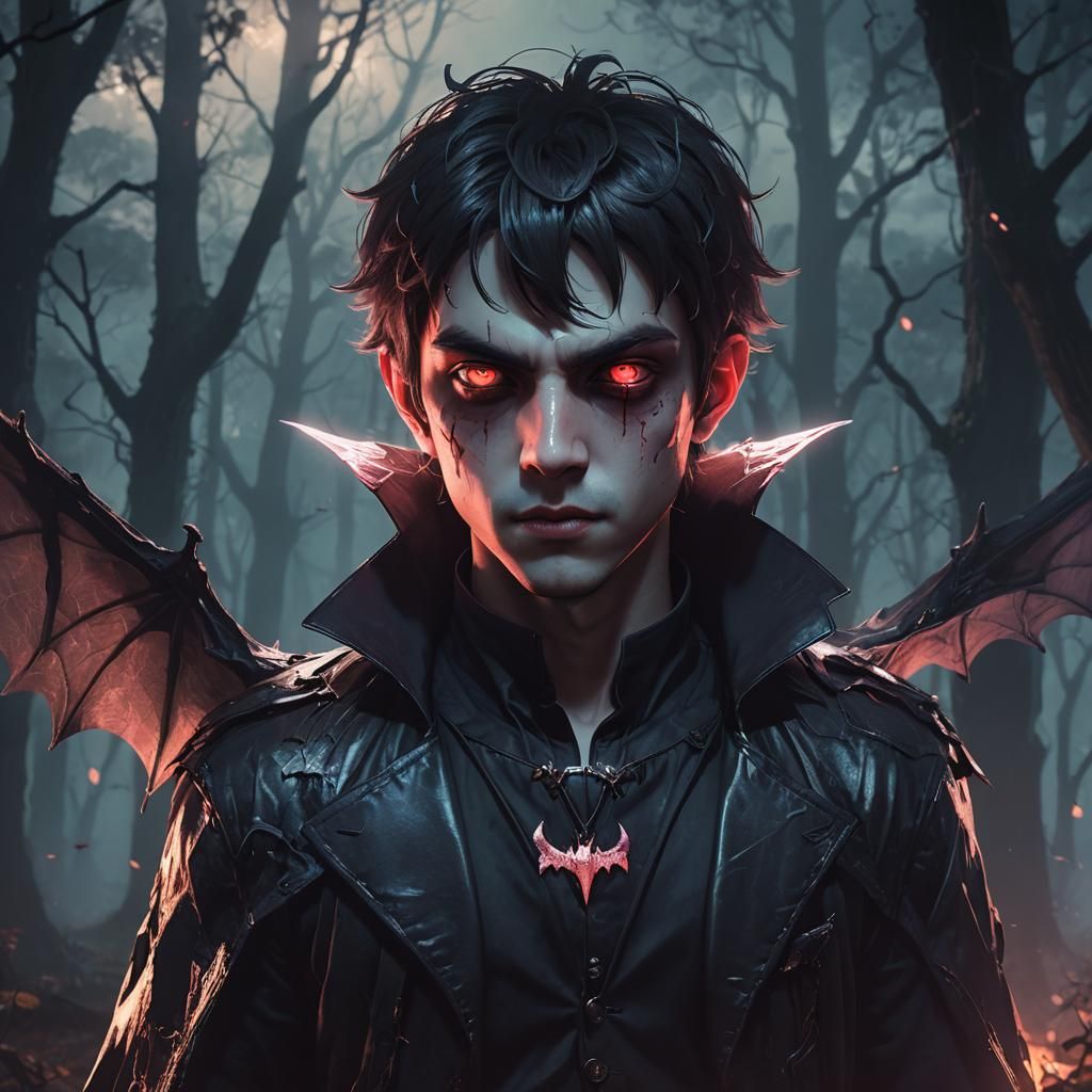 Anime Vampire Portrait in Misty Forest