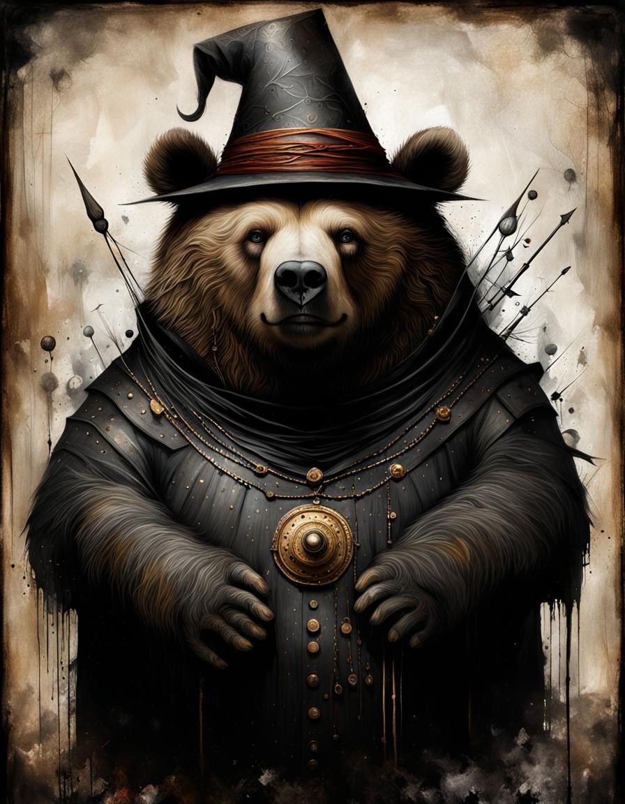 Demonic Cyborg Bear Mage Portrait in Surreal Style