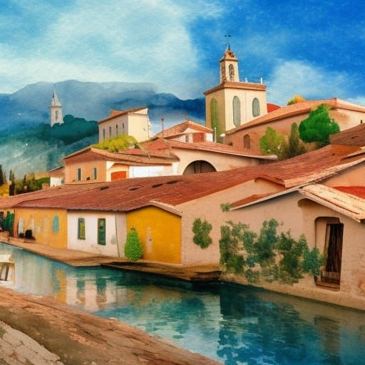 Seaside Village: An Impressionistic Gouache Painting