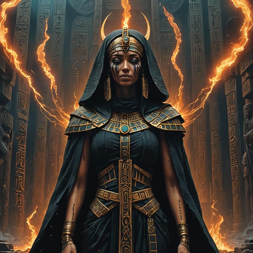 Egyptian Goddess of Sorrow in Mystic Temple