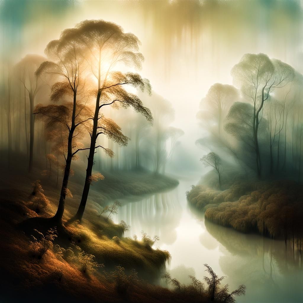 Dreamy Forest Scene in Romanticist Style