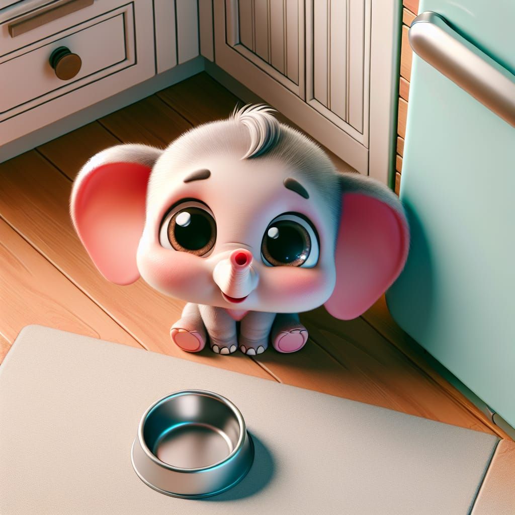 Cute Cartoon Elephant Begging for Food