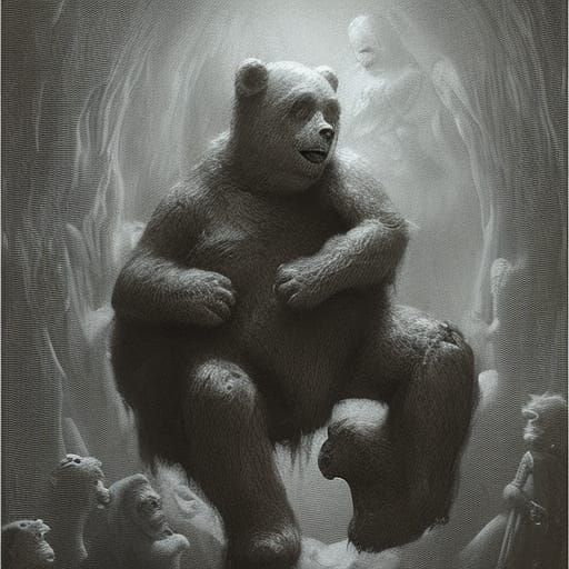 Horror Care Bears in Doré Etching Style