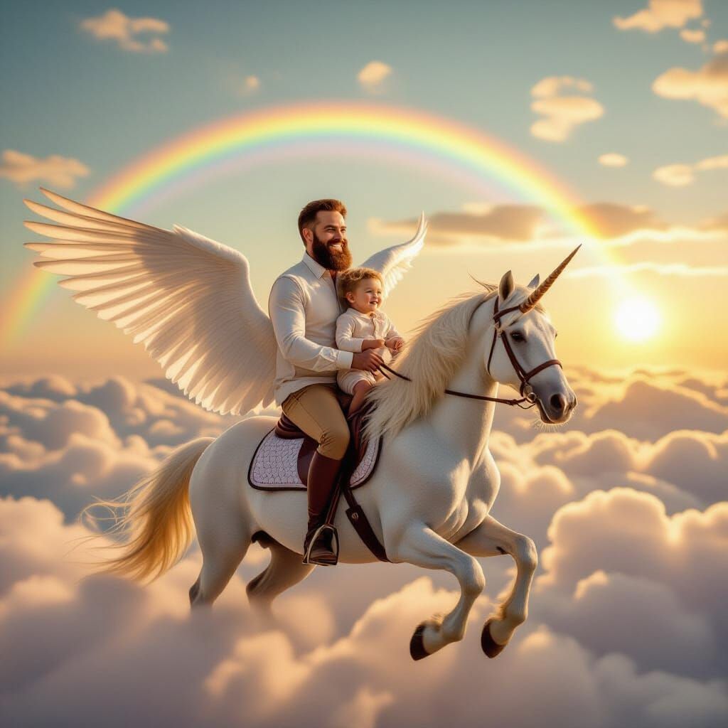 Father and Child Pegasus Ride in Golden Sunlight