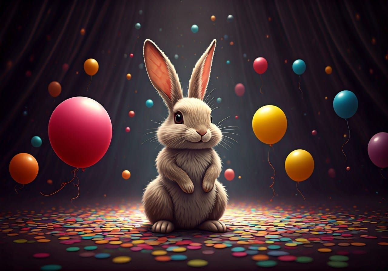 Whimsical Wonderland with Playful Rabbit and Vibrant Balloon...
