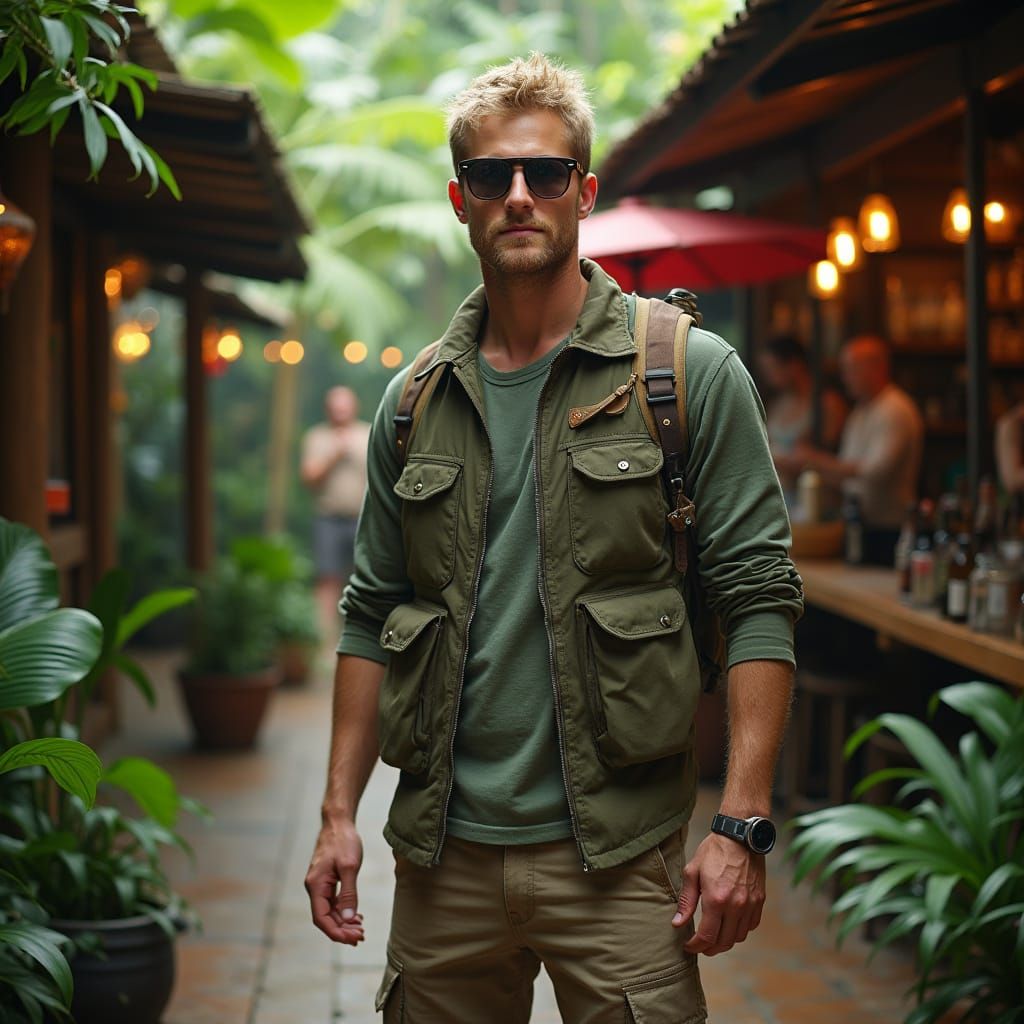 Man in Jungle Marketplace: A Photorealistic Image