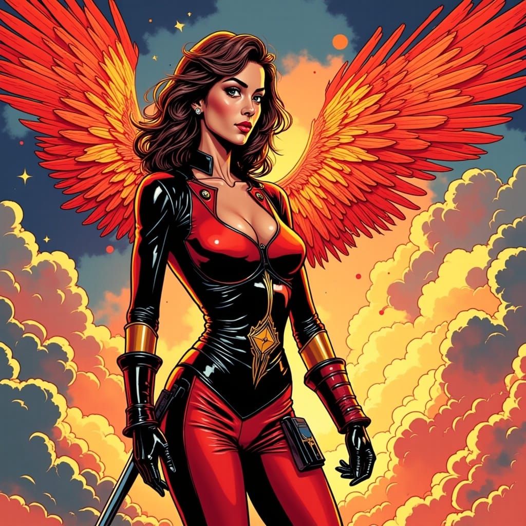 Dark Phoenix in Comic Book Cartoon Style