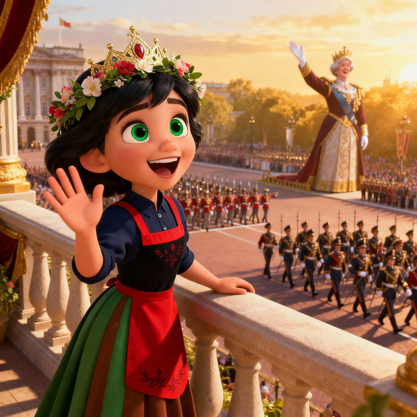 Disney Style Girl Empress Waving from Balcony
