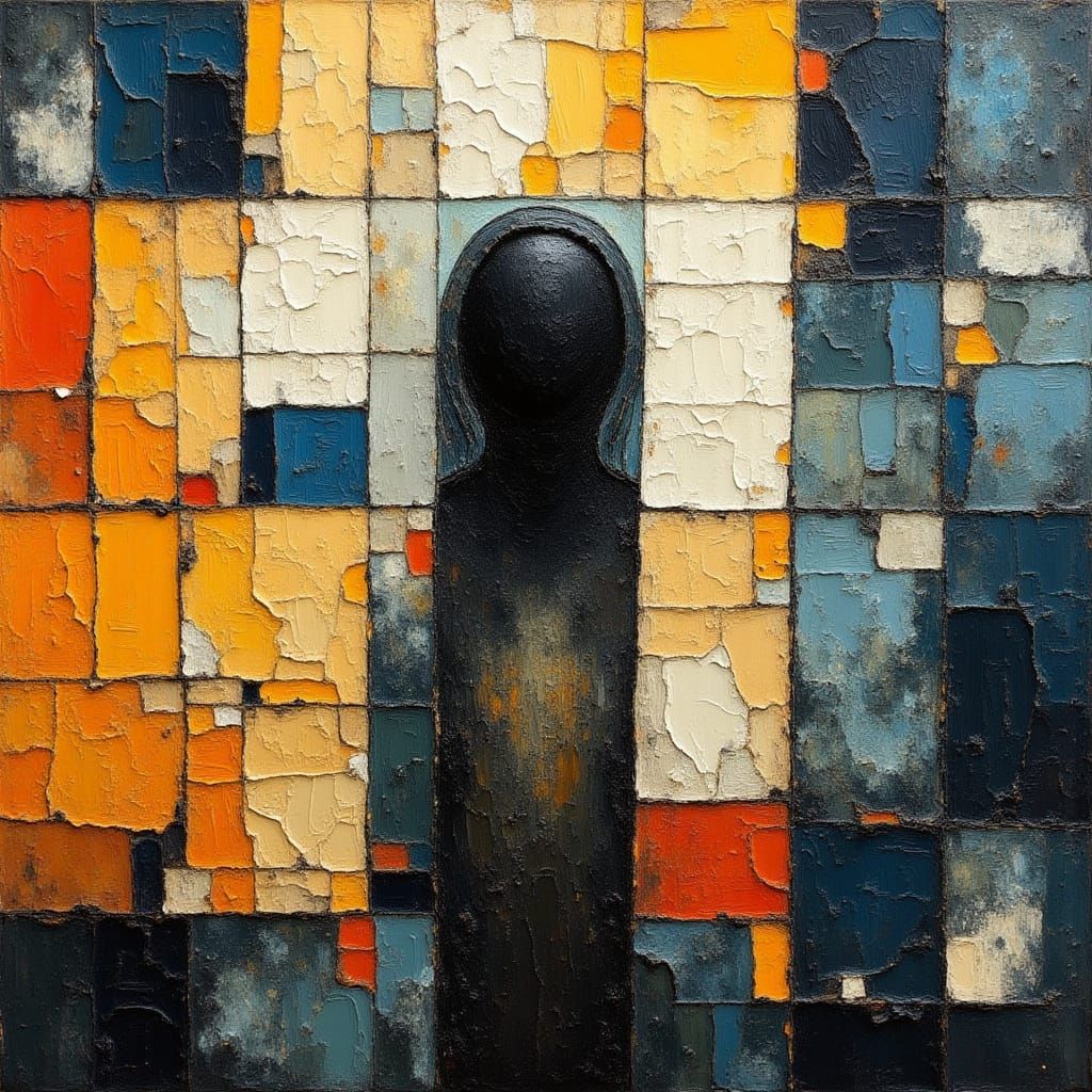 Sinister Figure in Geometric Oil Painting Style
