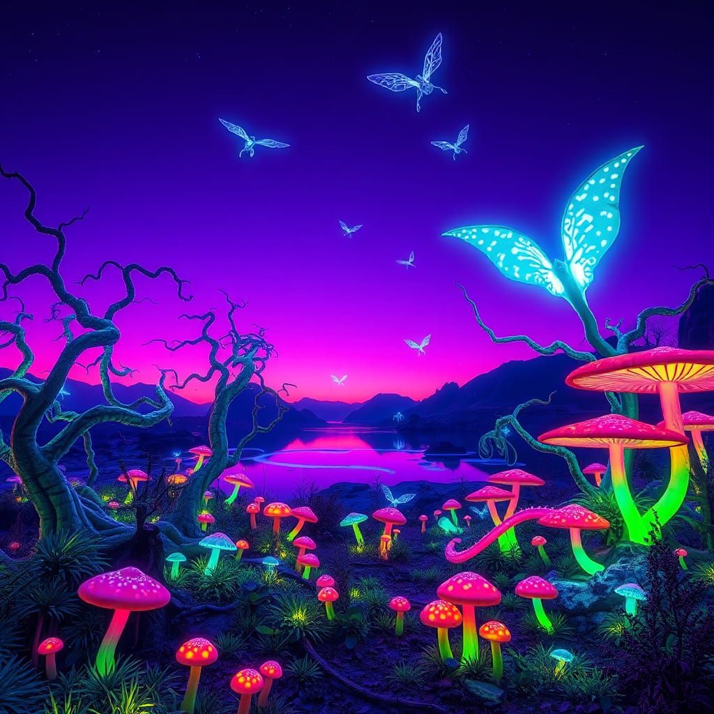 Glowing Fantasy Landscape at Twilight: Digital Painting