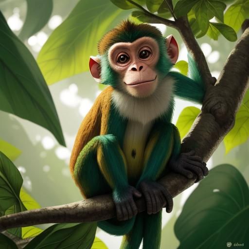Funny Monkey Eating Bananas in Cartoon Style