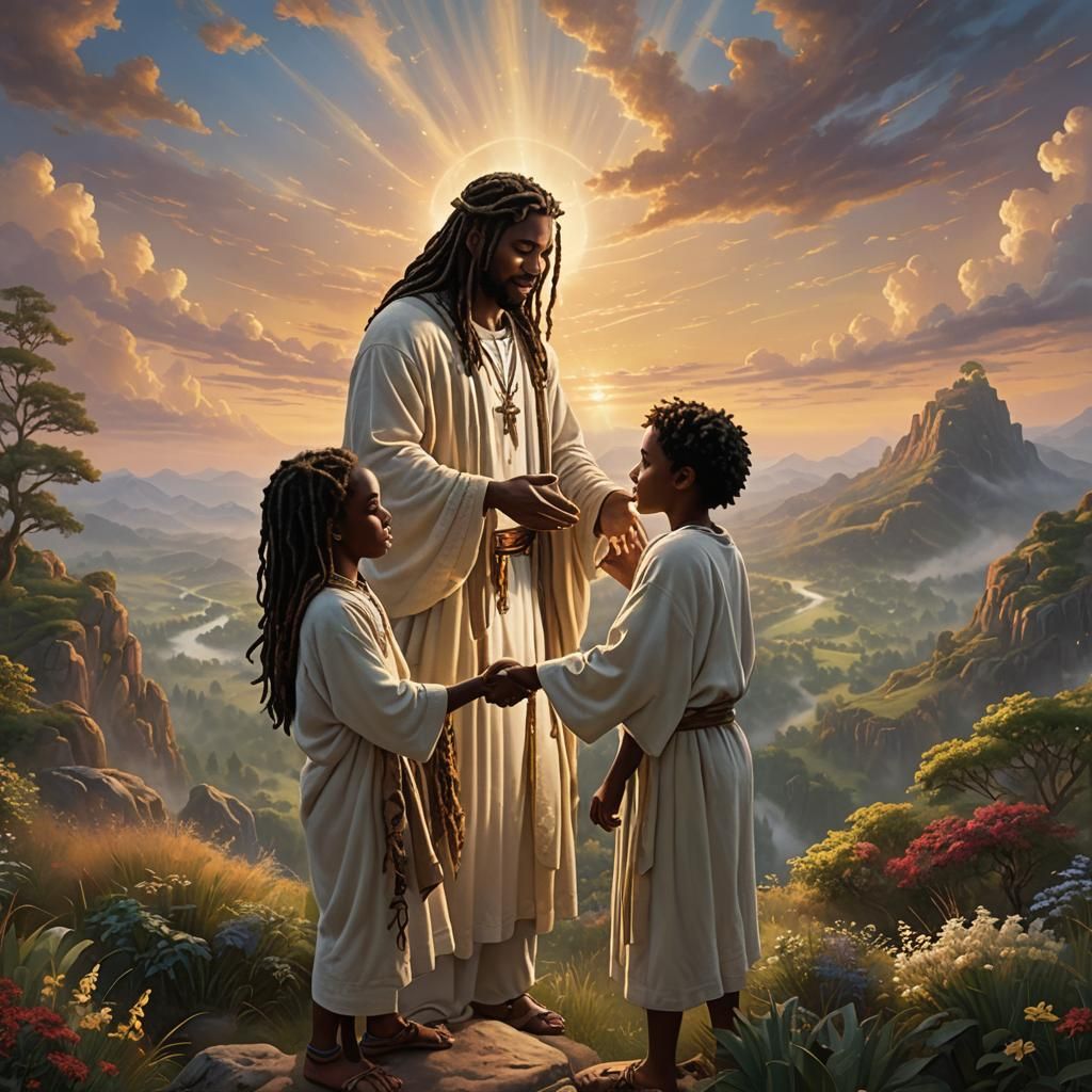 Divine Encounter: Boy Reaches for God in Heaven