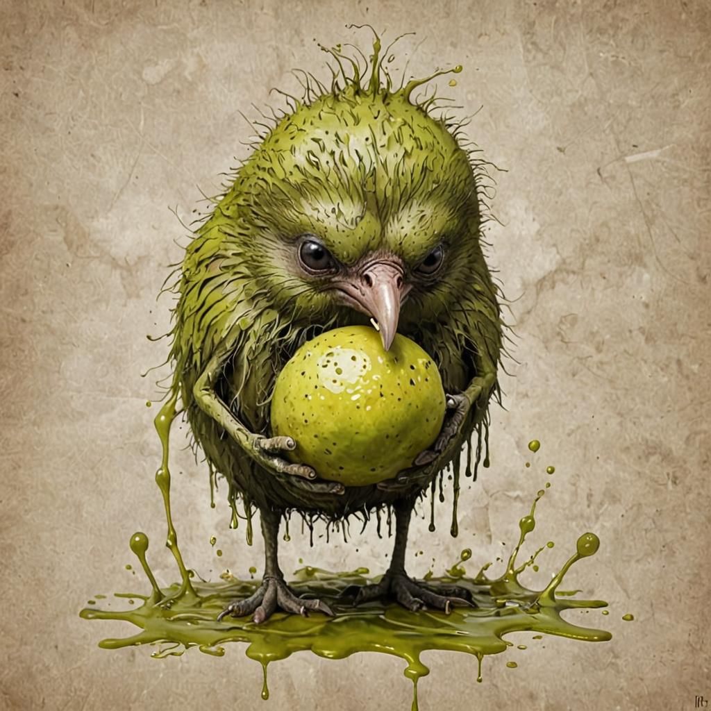 Surrealistic Ghoul Kiwi Thief in Nihilistic Style