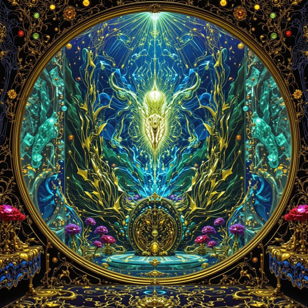 Magical Creature in Aquarium: Klimt-Inspired Sci-Fi