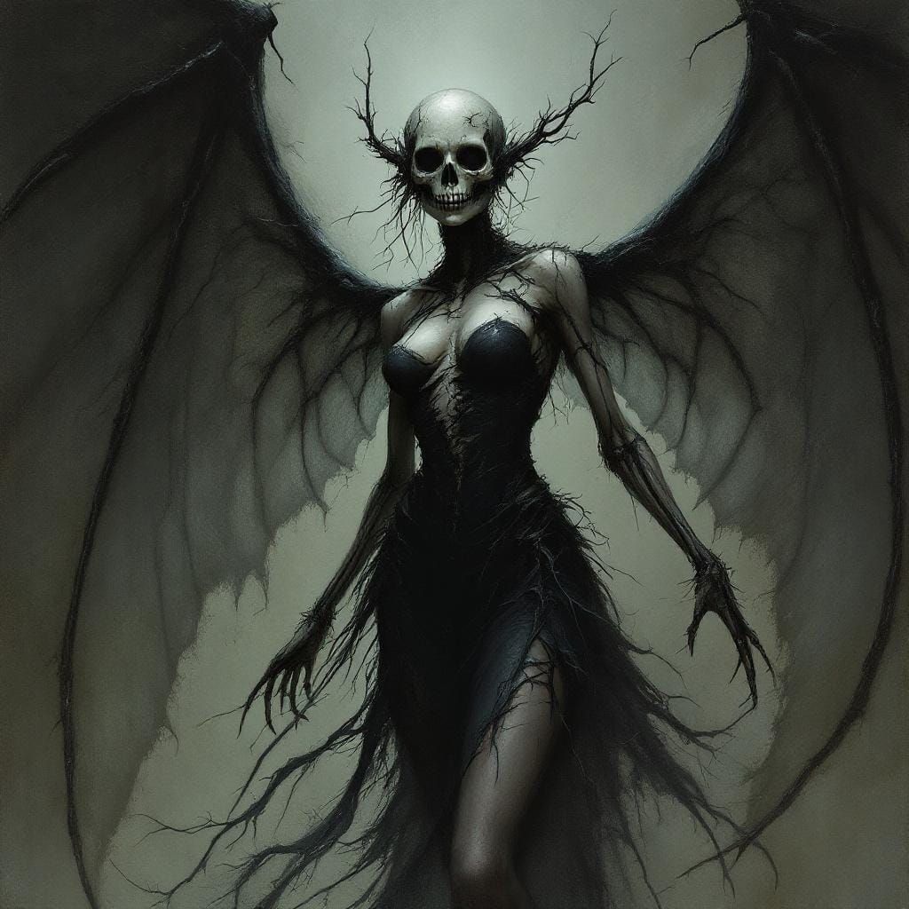 Muscular Winged Skeleton Fairy in Dark Fantasy Style